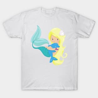 Cute Mermaid, Little Mermaid, Blonde Hair, Dolphin T-Shirt